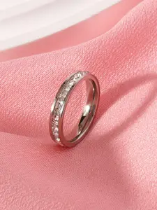 AQUASTREET 18K Rhodium Plated Waterproof Antitarnish Channel-set Single Row Stone Ring