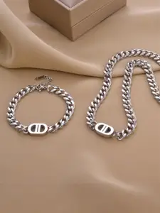 AQUASTREET Men 18K Silver Plated Waterproof Antitarnish Link Necklace & Bracelet Set