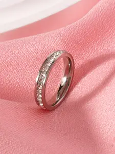 AQUASTREET 18K Rhodium Plated Waterproof Antitarnish Channel-set Single Row Stone Ring