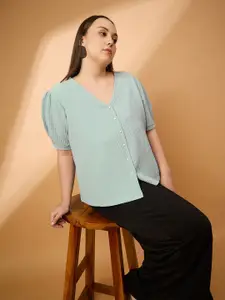 all about you Women Plus Size V-Neck Puff Sleeve Shirt Style Top