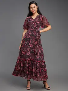 Miss Chase Women Floral Print Flared Sleeve Fit and Flare Maxi Dress