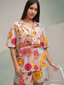 Tokyo Talkies Women Printed Shirt Shorts Co-Ord