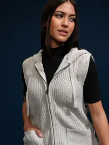 Tokyo Talkies Women Front Open Hooded Sweater