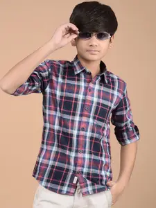 Crimsoune Club Boys Classic Fit Spread Collar Tartan Checked Cotton Casual Shirt