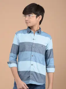 Crimsoune Club Boys Classic Spread Collar Horizontal Striped Cotton Casual Shirt