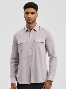 Snitch Men Classic Spread Collar Solid Casual Shirt
