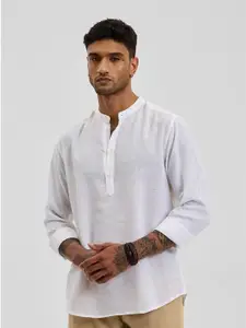 Snitch Men Smart Band Collar Solid Cotton Casual Shirt