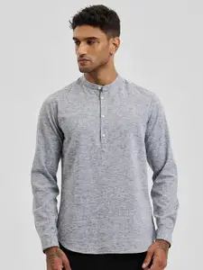 Snitch Men Smart Band Collar Textured Cotton Casual Shirt