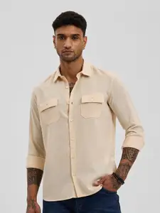 Snitch Men Classic Spread Collar Solid Casual Shirt