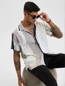Snitch Men Relaxed Cuban Collar Abstract Printed Casual Shirt