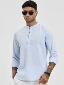 Snitch Men Smart Band Collar Solid Cotton Casual Shirt