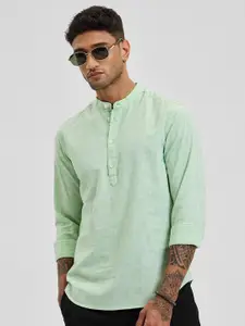 Snitch Men Smart Band Collar Solid Cotton Casual Shirt