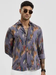 Snitch Men Smart Spread Collar Abstract Printed Casual Shirt
