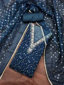 KALINI Floral Printed Gotta Patti Embroidered Organza Unstitched Dress Material