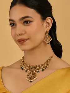 Kushal's Fashion Jewellery Gold-Plated Ruby Stones and Beads Antique Necklace