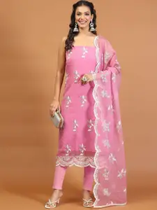 Meena Bazaar Floral Embroidered Embellished Unstitched Dress Material