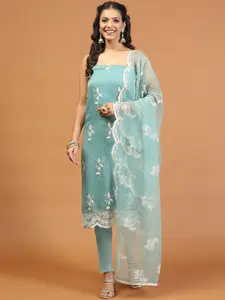 Meena Bazaar Floral Embroidered Embellished Unstitched Dress Material