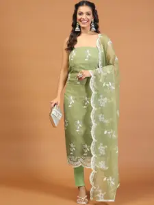 Meena Bazaar Floral Embroidered Embellished Unstitched Dress Material