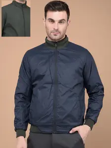 Crimsoune Club Men Mock Collar Solid Casual Bomber Reversible Jacket