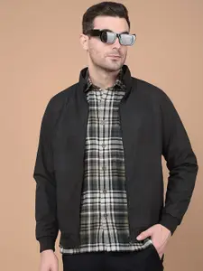 Crimsoune Club Men Mock Collar Striped Casual Bomber Jacket