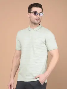 Crimsoune Club Men Striped Polo Collar Cotton Slim Fit T-shirt