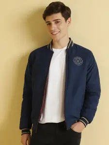 Allen Solly Men Stand Collar Solid Casual Bomber Jacket