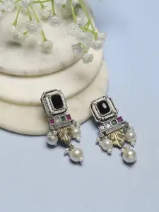 Biba Silver-Plated Contemporary Stone Studded & Beaded Drop Earrings