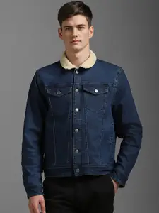 Louis Philippe Jeans Men Spread Collar Solid Cotton Casual Denim Jacket