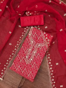 KIMISHA Floral Printed Beads And Stones Unstitched Dress Material