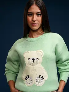 ESPYR By Tokyo Talkies Tokyo Talkies Women Embellished Round Neck Sweater