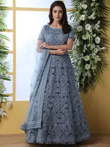 APNISHA Floral Embroidered Net Semi-Stitched Gown With Dupatta