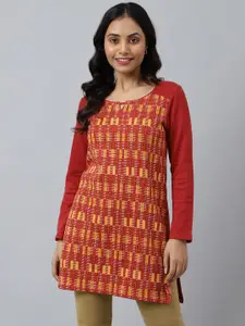 AURELIA Geometric Printed Mandarin Collar Straight Kurti
