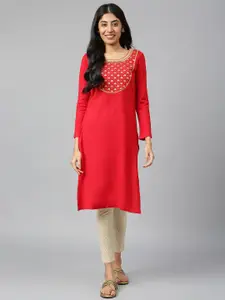 AURELIA Floral Embroidered Yoke Design Sequined Straight Kurta