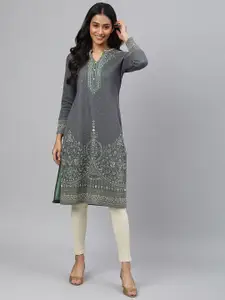 AURELIA Ethnic Motifs Printed Sequinned Jacquard Straight Kurta