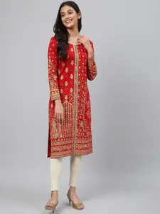 AURELIA Ethnic Motifs Printed Sequinned Straight Kurta