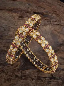 Kushal's Fashion Jewellery Embellished Bridal Pack Of 2 Victorian-Plated Kundan  Bangles