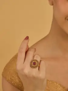 Kushal's Fashion Jewellery Gold Plated Floral Antique Finger Ring