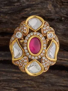 Kushal's Fashion Jewellery Victorian-Plated Kundan-Studded Adjustable Finger Ring