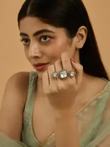 Kushal's Fashion Jewellery Embellished Bridal Victorian-Plated Kundan Adjustable Ring