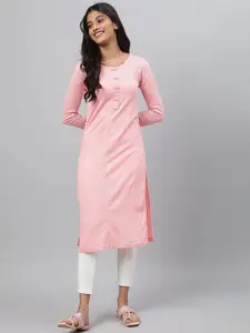 AURELIA Round Neck Long Sleeves Acrylic Straight Kurta