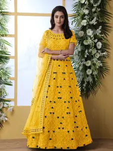 JULEE Women Embroidered Net Fit & Flare Maxi Ethnic Dresses With dupatta