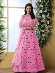 JULEE Floral Embroidered Net Fit & Flare Maxi Ethnic Dress