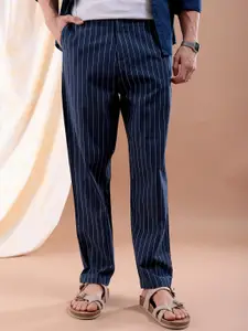 The Indian Garage Co. Men Cotton Striped Tapered Fit Trousers
