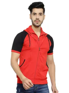 Black Collection Men Colourblocked Hooded Front Open Sweatshirt