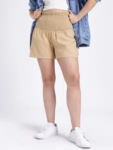 glitchez Women Striped Smocked High-Rise Relaxed Fit Shorts