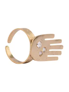 Ethnic Andaz 24K Gold Plated American Diamond Studded Adjustable Finger Ring
