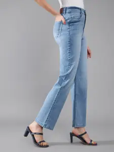 DOLCE CRUDO Women Wide Leg High-Rise Light Fade Stretchable Jeans