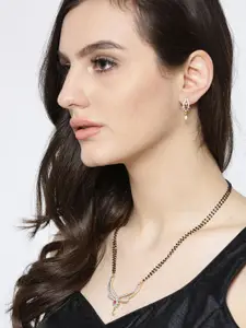 DIVASTRI Gold-Plated Stones & Beaded Mangalsutra With Earrings