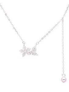 Luxevogue 925 Sterling Silver Blooming Butterfly Pendant Necklace with Rhodium Plating