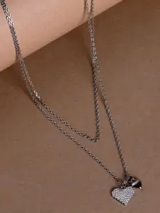 Luxevogue 925 Sterling Silver Rhodium Plated Heart Shape Layered Pendant Necklace